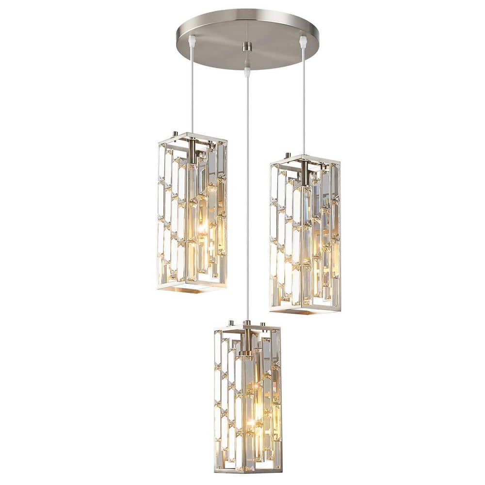 Home Lighting 60W 3-Light Nickel Modern Crystal Pendant Light Adjustable for Kitchen Island, No Bulbs Included price history on PriceWatchPro