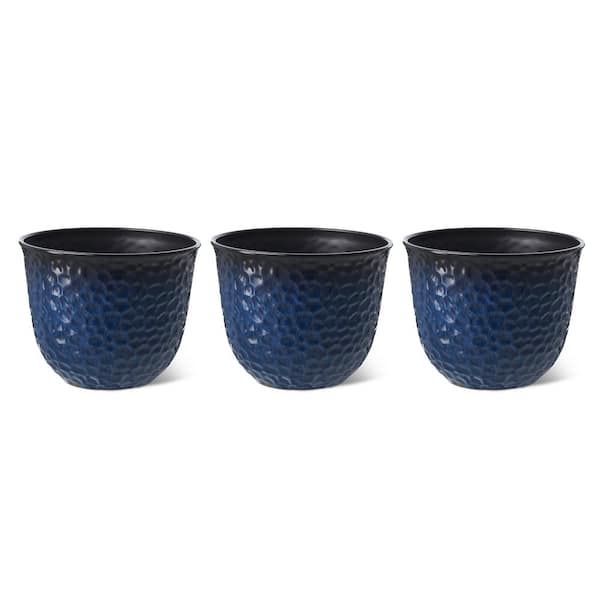 9.25 in. H Honeycomb Textured Cobalt Blue Faux Ceramic Pot Plastic Planter(Set of 3)