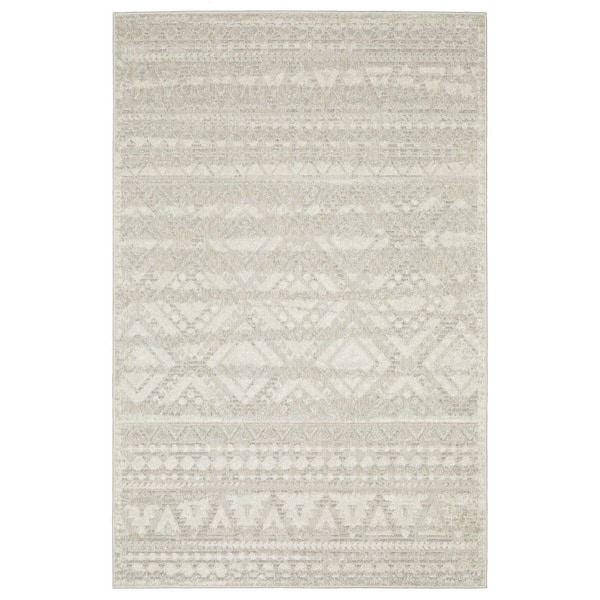 8' X 11' Beige And Ivory Tribal Area Rug