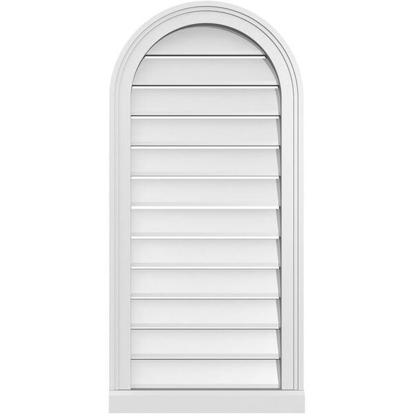 Ekena Millwork 18 in. x 38 in. Round Top White PVC Paintable Gable Louver Vent Functional