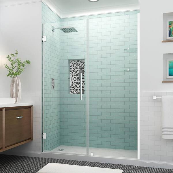 Aston Belmore GS 62.25 in. to 63.25 in. x 72 in. Frameless Hinged Shower Door with Glass Shelves in Chrome