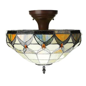Axcel 12 in. 2-Light Off-White Indoor Tiffany-style Ceiling Lamp