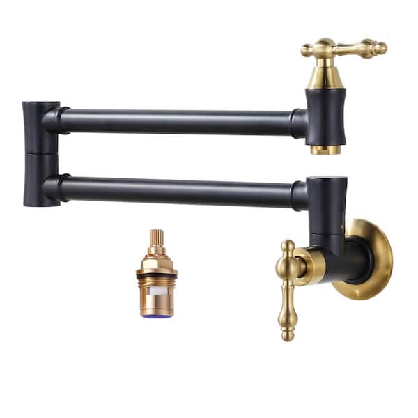ALEASHA Wall Mount Pot Filler with Double Handle in Gold and Black