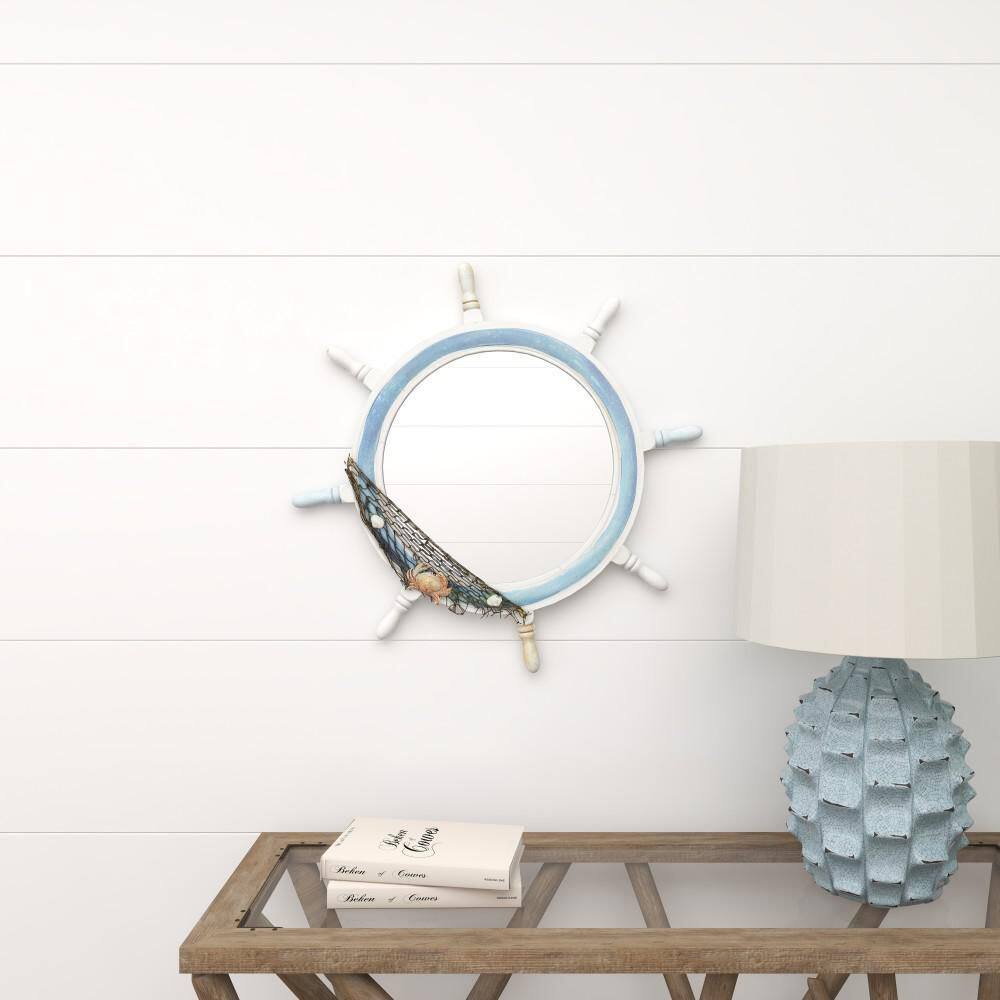 Blue and White Nautical Ship Wheel Decorative Mirror