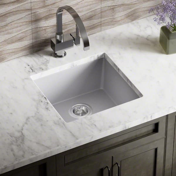 MR Direct Silver Quartz Granite 18 in. Single Bowl Dualmount Kitchen Sink