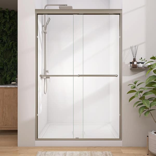 44-48 in. W x 72 in. H Semi-Frameless Sliding Bypass Glass Shower Door in Brushed Nickel 1/4 in. Tempered Glass