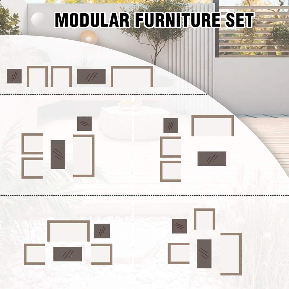 5-Piece Beige Cushioned Steel Frame Outdoor Patio Set