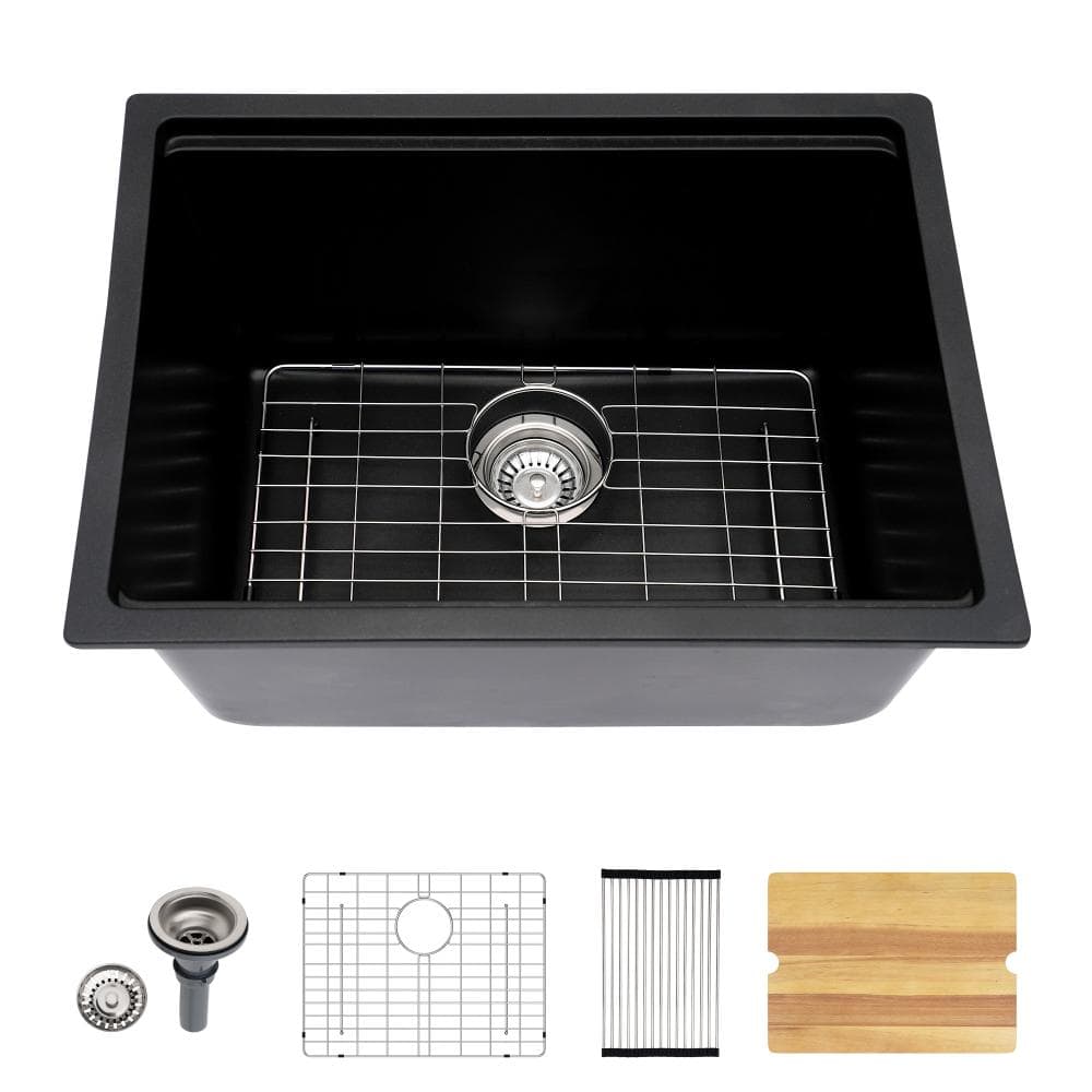 21 x18 inch Undermount Laundry Sink Workstation Matte Black Granite Composite Single Bowl Laundry Room Utility Sink price history on PriceWatchPro