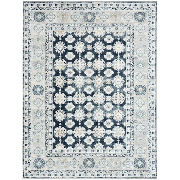 Nourison Dekor Grey Navy 4 ft. x 6 ft. Medallion Traditional Area Rug ...