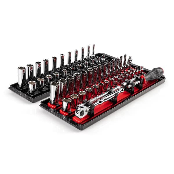 TEKTON 1/4 in. Drive 6-Point Socket and Ratchet Set with Rails (5/32 in.-9/16 in., 4 mm-15 mm) (57-Piece)