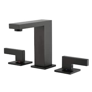 Modern 8 in. Widespread Double Handle Bathroom Faucet with Spot Resistant in Matte Black