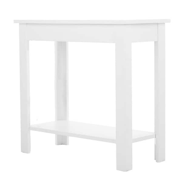 Narrow End Table with Charging Station, White