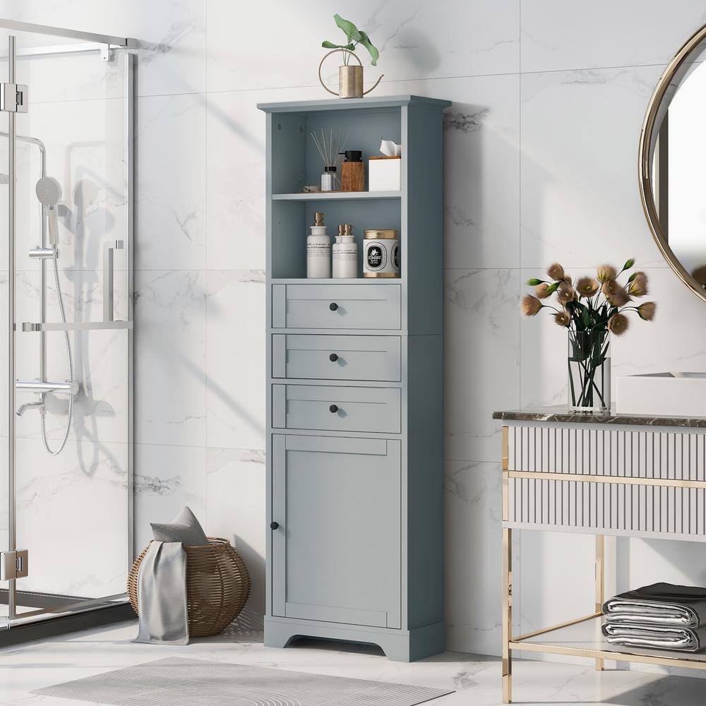 22 in. W x 10.03 in. D x 68.3 in. H Gray MDF Linen Cabinet with 3-Drawers a