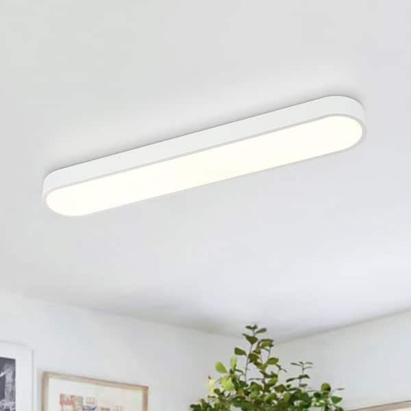 Lumin 31.5 in.W Matte White Integrated LED Flush Mount Long Rectangular Ceiling Light Main Lighting for KitchenBathroom