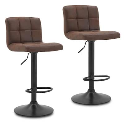 Winford 43 in. Max Height Bar Stool Swivel Seat in Brown with Backrest Cushion and Adjustable Height (Set of 2)
