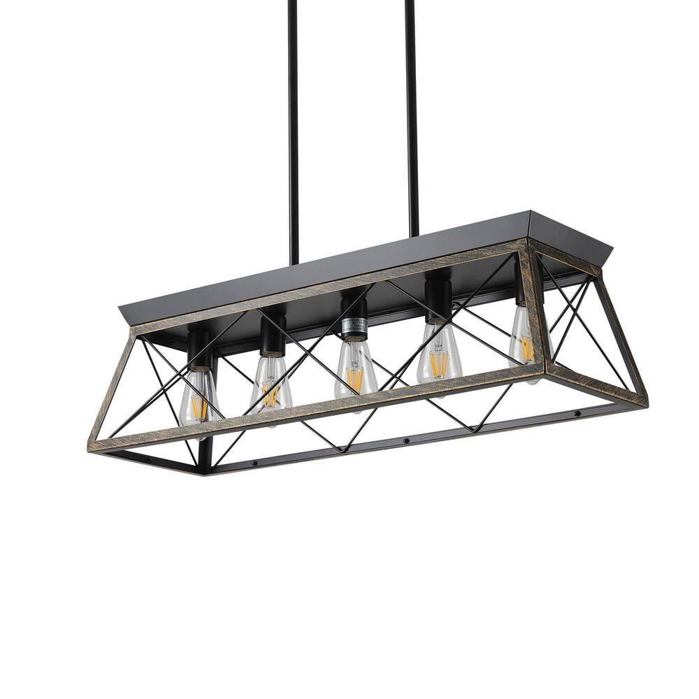 32 in. 5-Light Black/Gold Farmhouse Linear Chandelier with Caged Metal Shade for Dining Room, Kitchen, Living Room price history on PriceWatchPro