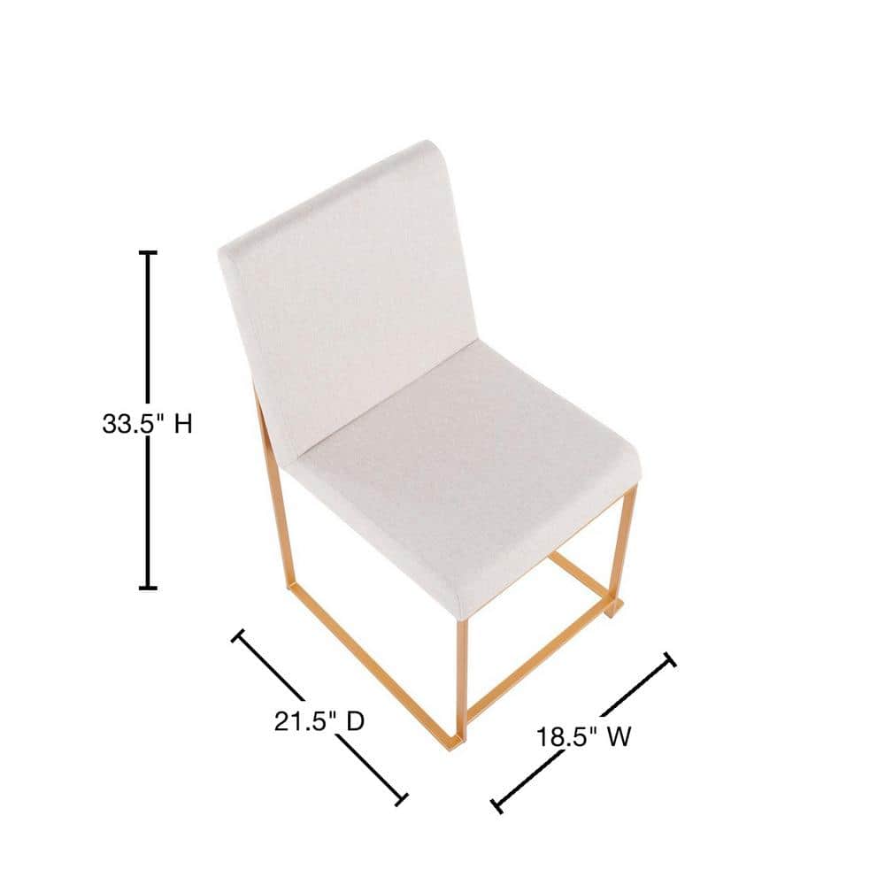 Set of 2 Beige Upholstered Dining Chairs with Gold Metal Frame