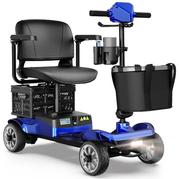 4-Wheel Blue Foldable Mobility Scooter, Portable Motorized Scooter with 330 lb. Capacity, Detachable Battery