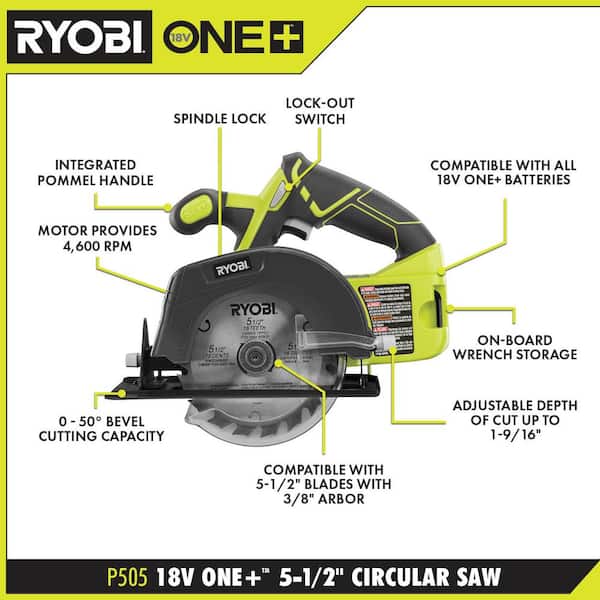 RYOBI 18 VOLT LITHIUM ION CORDLESS 5-1/2 INCH CIRCULAR SAW P505 for sale online BARE TOOL 