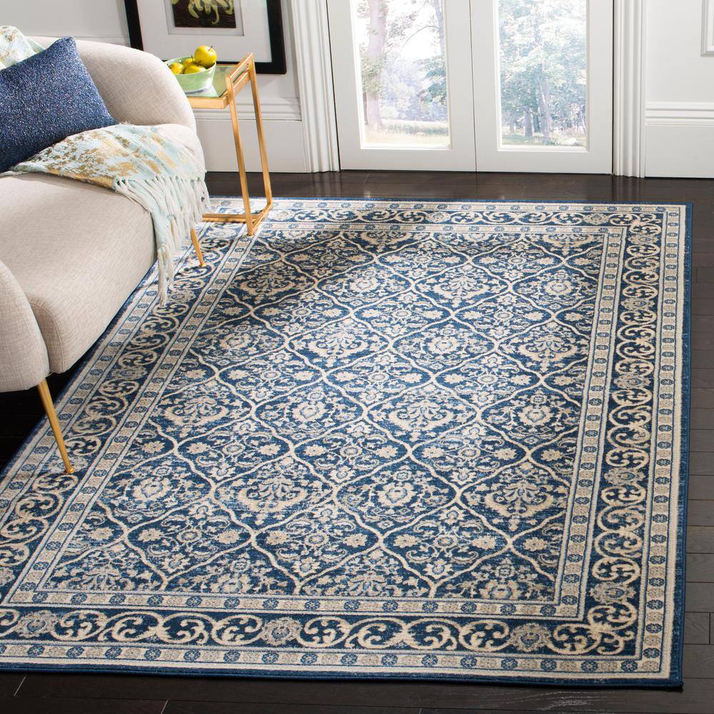 Navy and Light Grey Synthetic Rectangular Area Rug