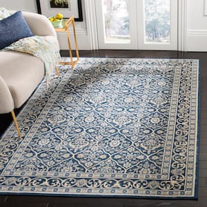 Brentwood Navy/Light Gray 6 ft. x 9 ft. Geometric Floral Border Area Rug