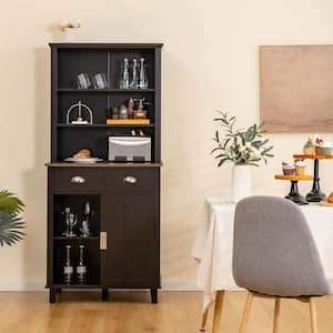 FUFU&GAGA Glass Doors Large Pantry Kitchen Cabinet Buffet with 4-Drawers,  Hooks, Open Shelves 74.8 in. H x 63 in. W x 15.7 in. D KF210128-045-KPL1 -  The Home Depot