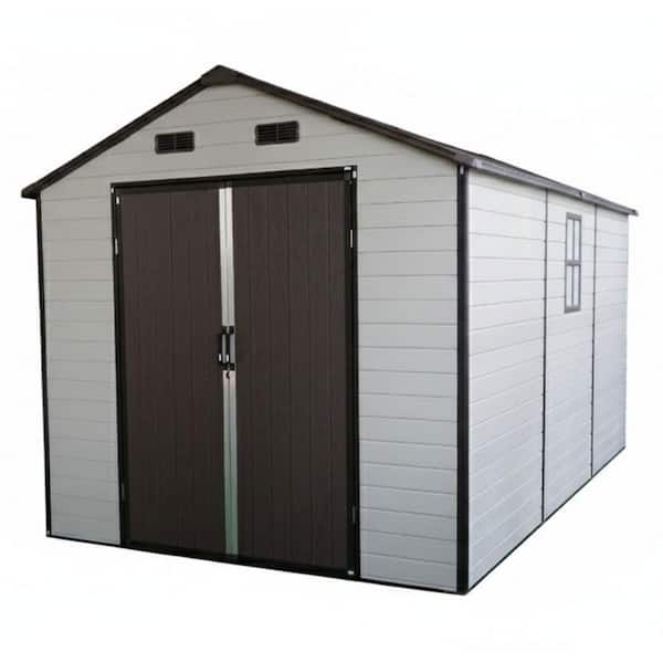 8 ft. W x 14 ft. D Gray Outdoor Patio Resin Shed with Lockable Doors, Windows and Floor (112 sq. ft.)