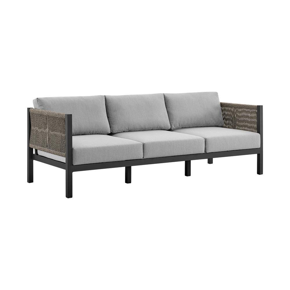 Cuffay 4-Piece Black Aluminum and Rope Patio Set with Gray Cushions