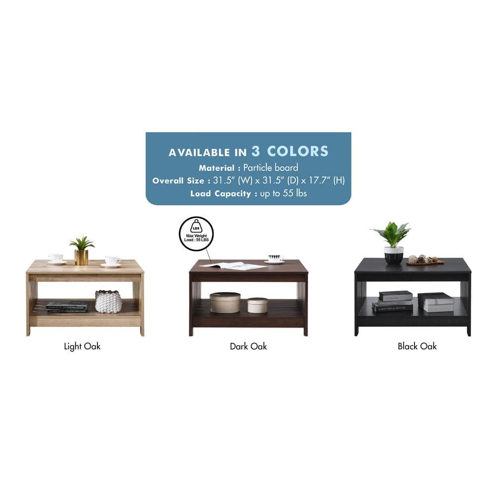 Rustic Oak Square Wood Coffee Table with Shelf