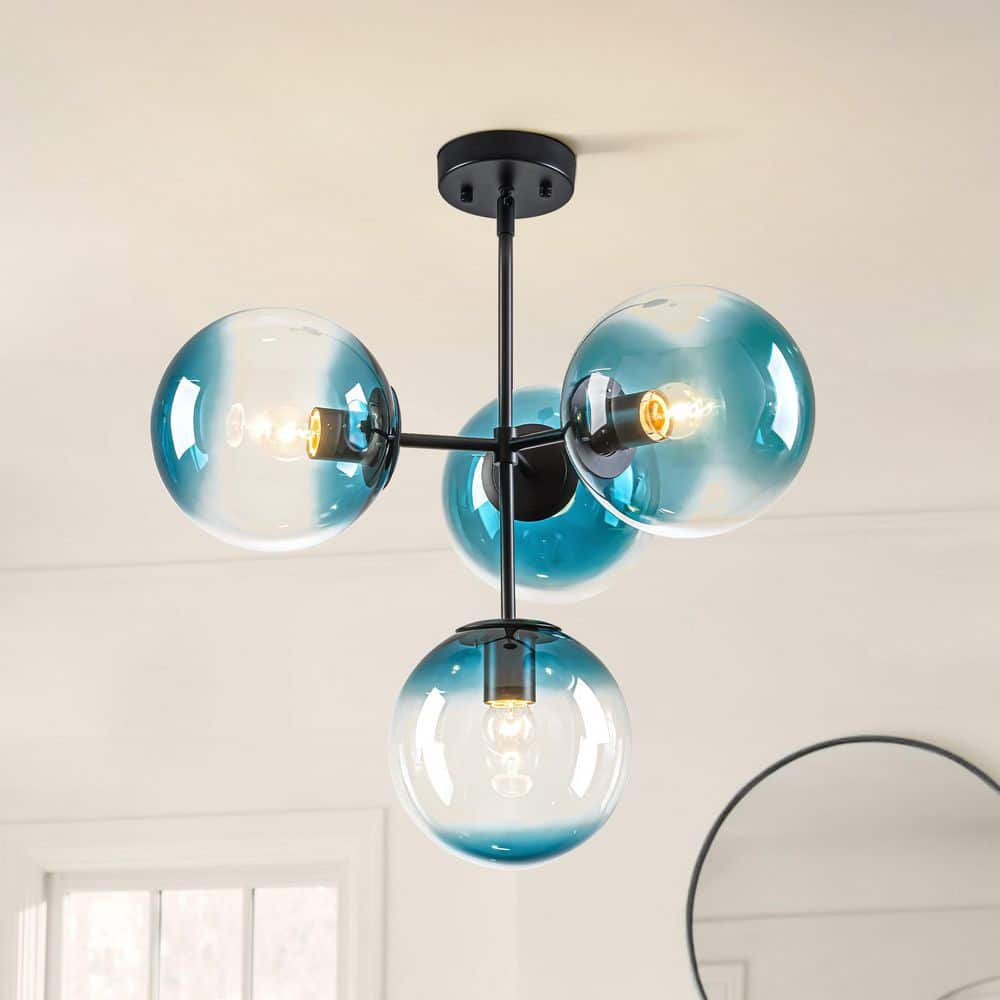 James 4-Light Modern Black Tiered Cluster Sputnik Pendant Light with Gradient Blue Glass Globes price history on PriceWatchPro