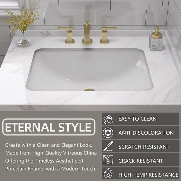 Zeafive 20 in. L Rectangular Bathroom Sink in White Ceramic