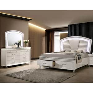 Litzler 2-Piece Pearl White Wood King Bedroom Set, Bed and Dresser