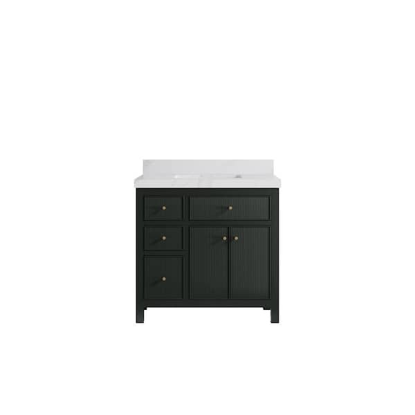 Willow Collections Sonoma 36 in. Single Sink Freestanding Dark Green Bath Vanity with Calacatta Sienna Qt. Top Unassembled