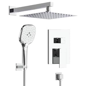 Classic Rain 2-Spray Square High Pressure Wall Bar Shower Kit with 3 Modes Hand Shower in Chrome (Valve Included)