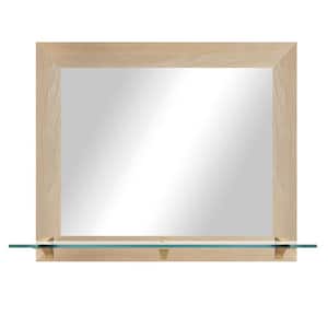 Modern Rustic ( 25.5 in. W x 21.5 in. H ) Blonde Maple Horizontal Mirror with Tempered Glass Shelf and Brass Brackets