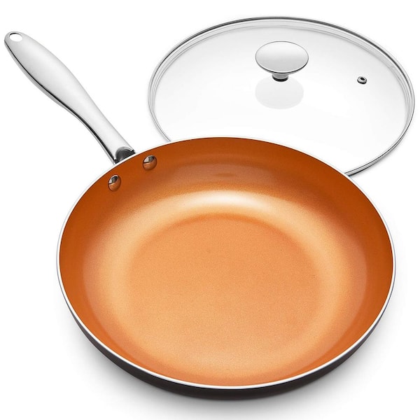 Unbranded 10 in. Aluminum Nonstick Copper Frying Pan with lid