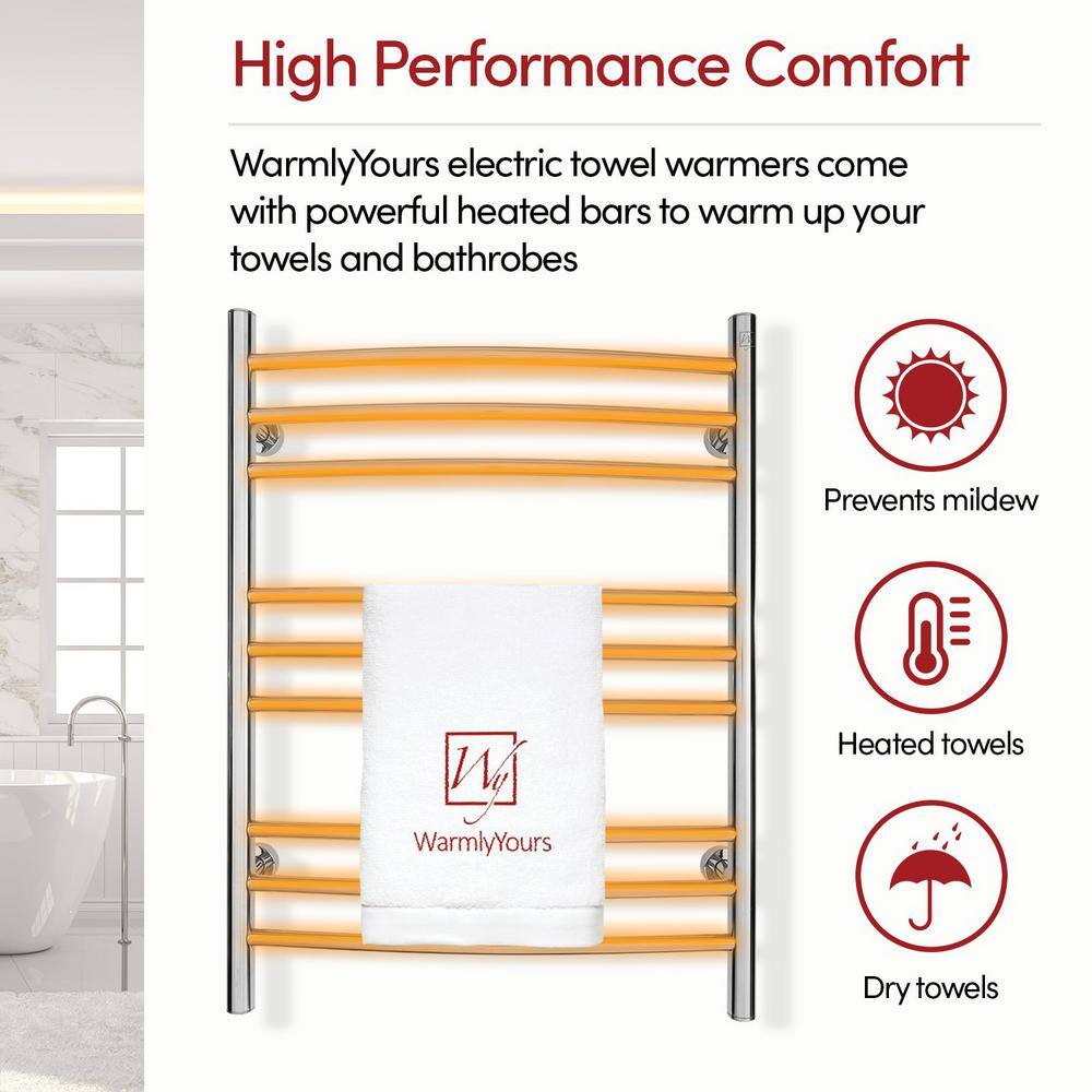 Polished Stainless Steel Wall-Mounted Curved Towel Warmer with 9 Bars