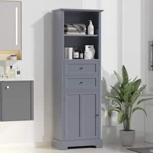 22.24 in. W x 11.81 in. D x 66.14 in. H Gray Linen Cabinet with Two Drawers Open Storage Adjustable Shelf