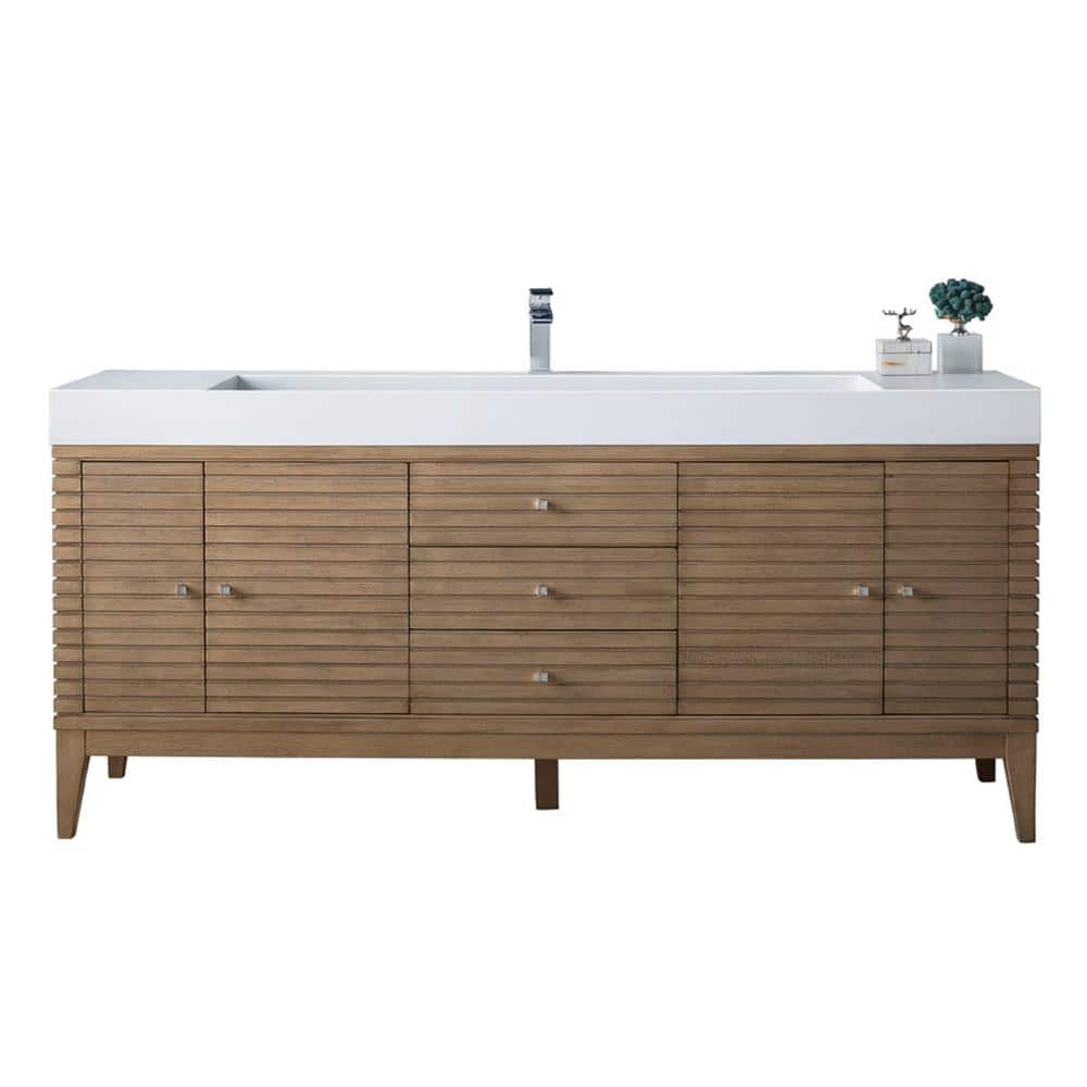 Linear 72 in. W X 19 in.D x 34.3 in. HSingle Bath Vanity in Whitewashed Wal