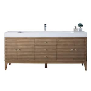 Linear 72 in. W X 19 in.D x 34.3 in. HSingle Bath Vanity in Whitewashed Walnut with Top in Glossy White