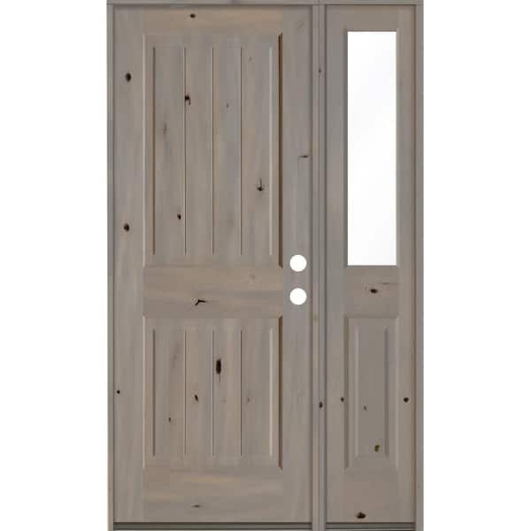 Krosswood Doors 44 in. x 80 in. Rustic Knotty Alder Square Top Left-Hand/Inswing Clear Glass Grey Stain Wood Prehung Front Door w/RHSL