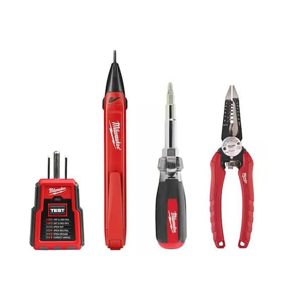 NCV and GFCI Receptacle Test Kit with 13-in-1 Multi-Tip Cushion Grip Screwdriver and 6-in-1 Combination Wire Stripper