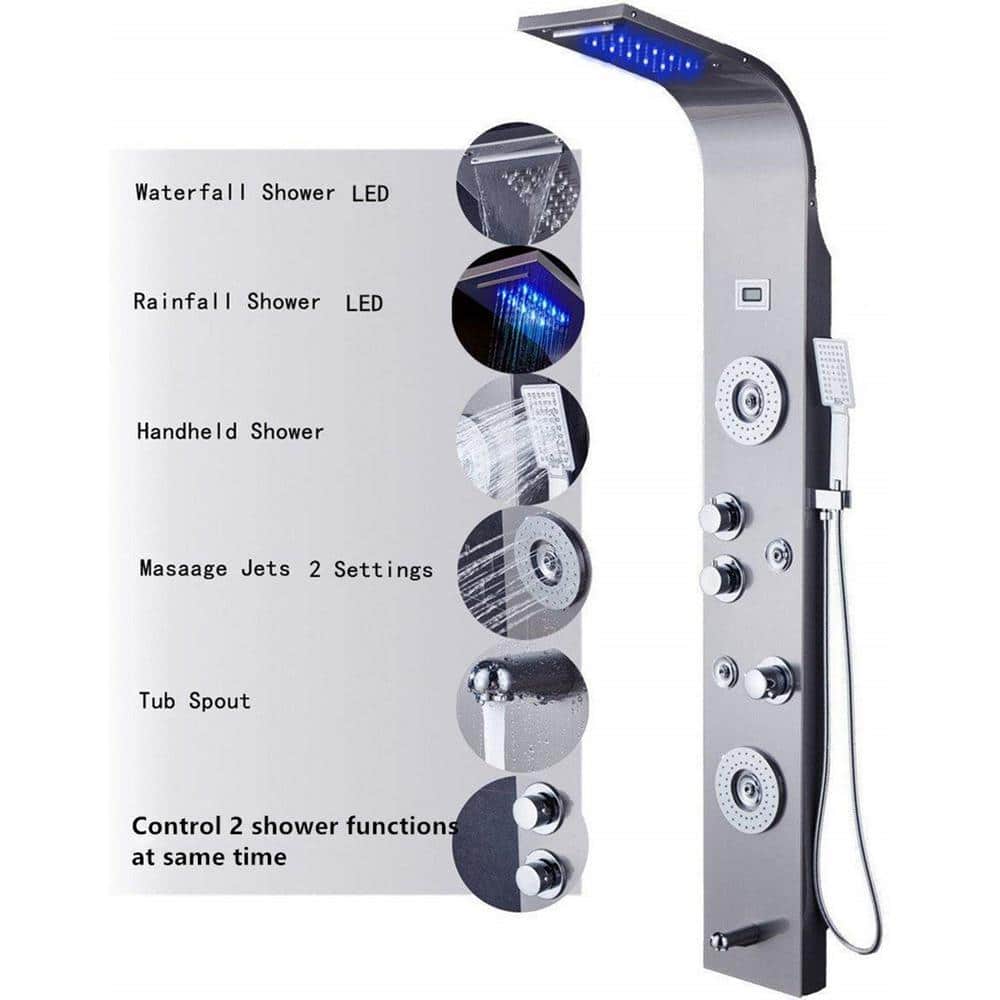 ELLO&ALLO 55 in. 6Jet Shower Panel System with LED Rainfall Waterfall
