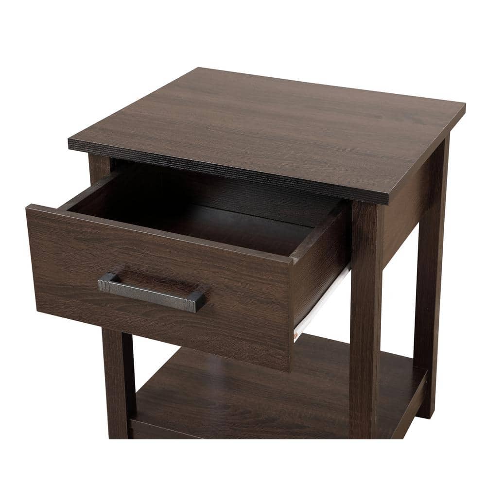 Salem Dark Brown 1-Drawer Nightstand with Open Shelf