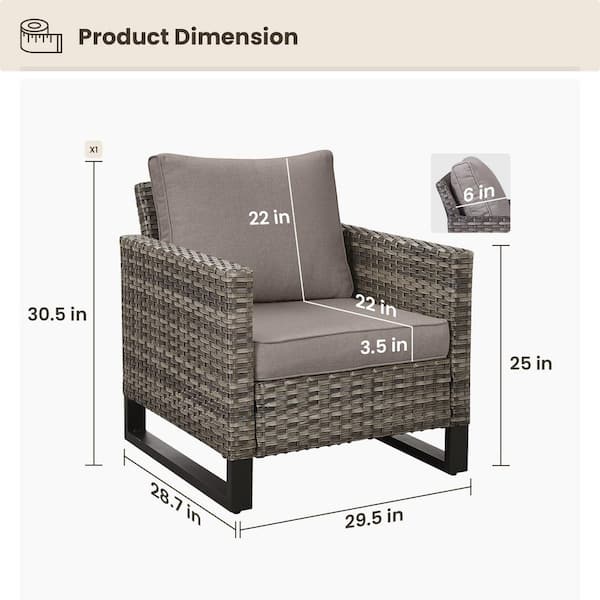 UvaNest 2-Piece Gray Wicker Outdoor Lounge Chair with Deep Seating and Gray Cushions Patio Club Arm Chair Set