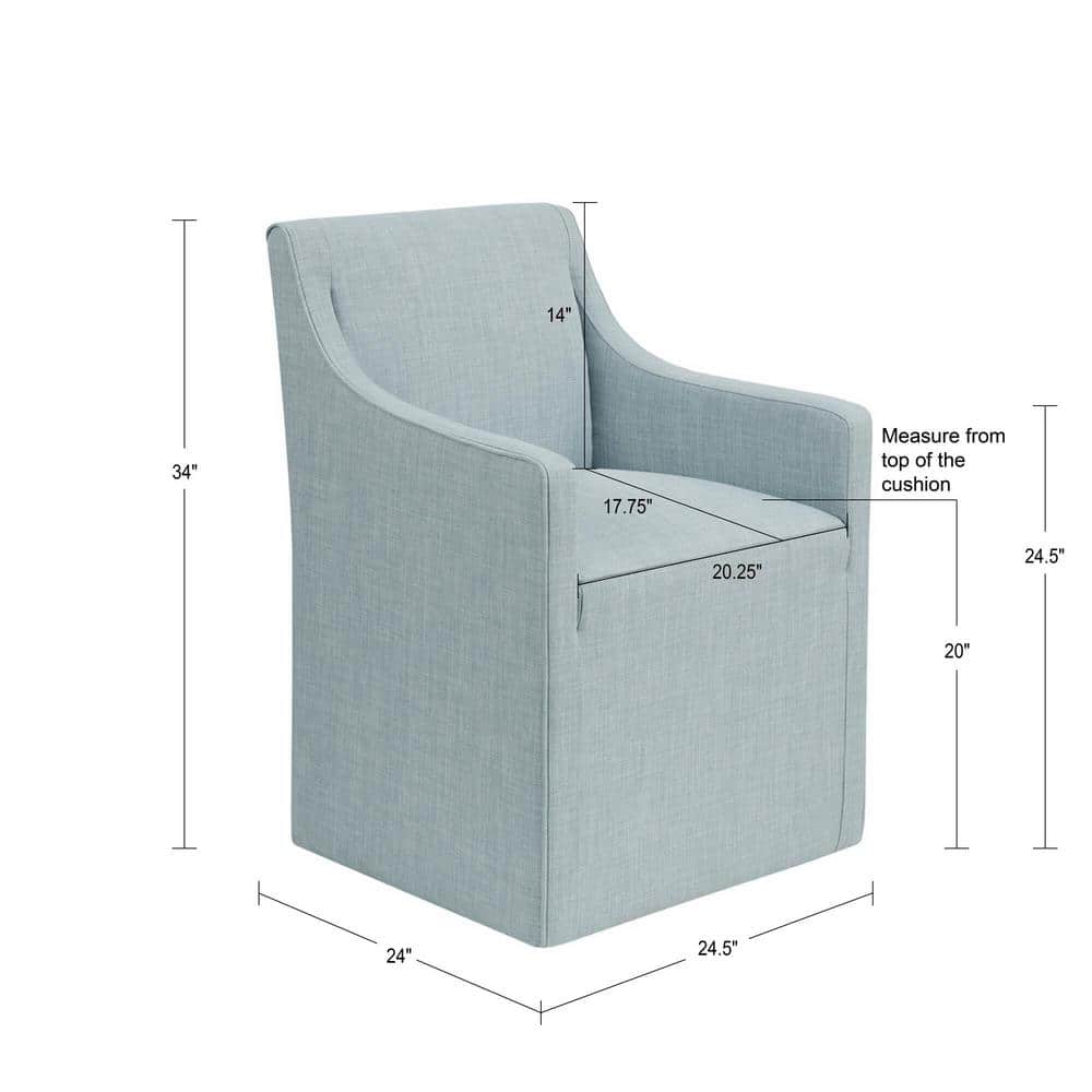Blue Upholstered Skirted Dining Arm Chair with Casters