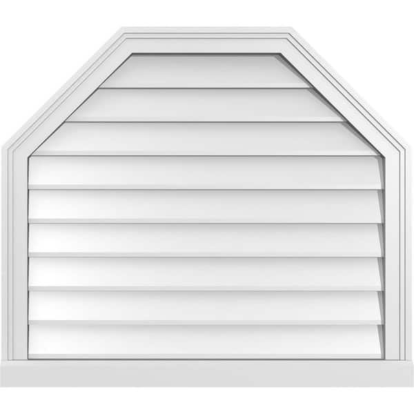 Ekena Millwork 32 in. x 28 in. Octagonal Top Surface Mount PVC Gable Vent: Decorative with Brickmould Sill Frame