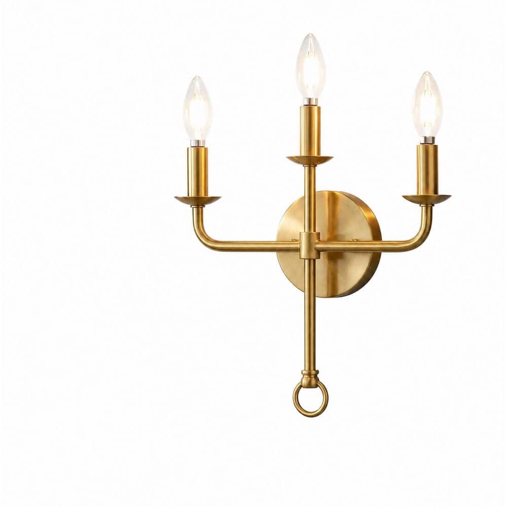 12.6 in. 3-Light Plated Brass Wall Sconce, Modern Candelabra Vanity Light Fixture for Bedroom, Living Room, Foyer price history on PriceWatchPro