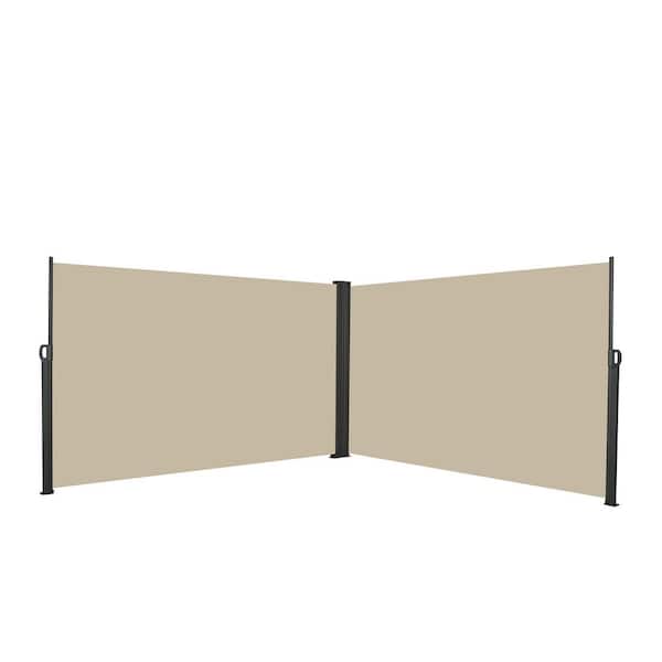 5.9 ft. x 23 ft. Beige Polyster Mesh Fabric Patio Retractable Side Awning Screen, UV Resistant for Garden