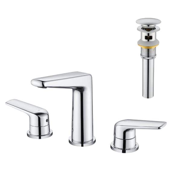 8 in. Widespread Double Handle Bathroom Faucet with Pop-Up Drain Brass 3 Hole Bathroom Sink Taps in Polished Chrome